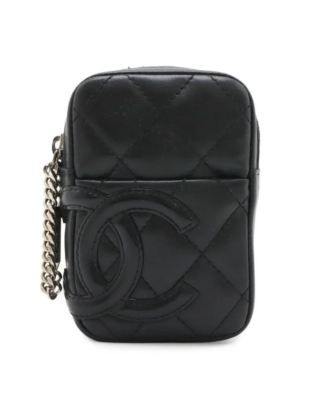 Chanel Cambon Line Black Pink Leather Pouch